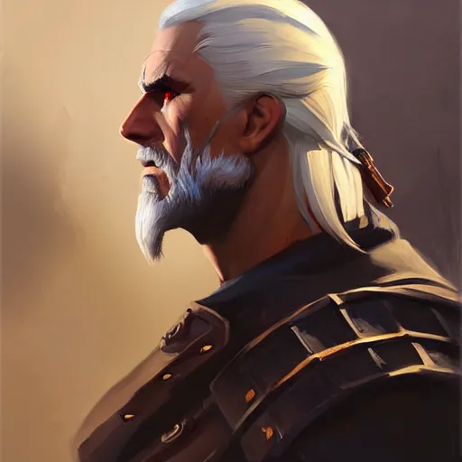 Prompt: Greg Manchess portrait painting of Geralt of Riva as Overwatch character, medium shot, asymmetrical, profile picture, Organic Painting, sunny day, Matte Painting, bold shapes, hard edges, street art, trending on artstation, by Huang Guangjian and Gil Elvgren and Sachin Teng