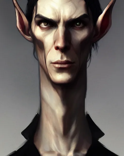 Image similar to character portrait of a slender half - elven man, by greg rutkowski, mark brookes, jim burns, tom bagshaw, trending on artstation