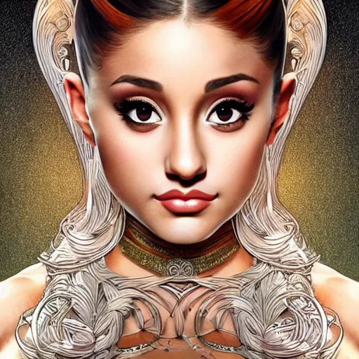 Prompt: Ariana Grande with a mustache, intricate, elegant, highly detailed, centered, digital painting, artstation, concept art, smooth, sharp focus, illustration, art by artgerm and H R Giger and alphonse mucha