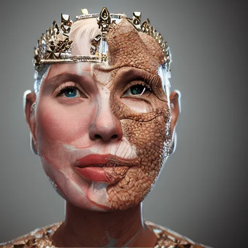 Image similar to the amputee polio survivor queen, 4 k, intricate detailed, jaw dropping, gorgeous, surreal, octane render