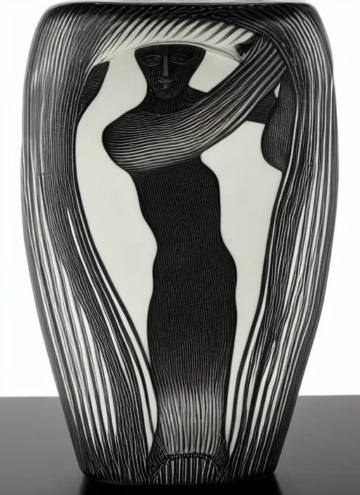 Prompt: Vase in the shape of a woman, designed by Rene Lalique