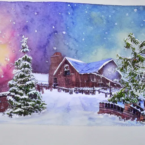 Prompt: water color on paper, winter wonderland, highly detailed, artstation, masterpiece, award - winning,