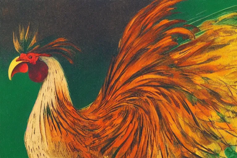 Prompt: illustration of a rooster, by karl wilhelm de hamilton, sharp focus, lively colors, portrait