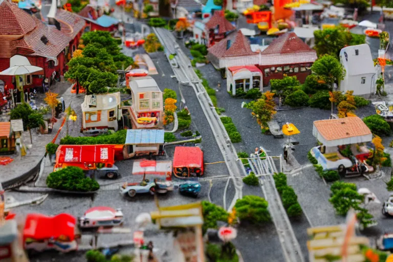 Image similar to miniature town made of sushi, tilt shift photography, diorama picture, 5 5 mm