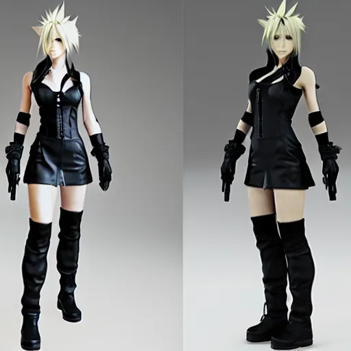 Image similar to 3D render, Cloud Strife wearing Tifa Lockheart’s outfit in the style of Final Fantasy VII Advent Children