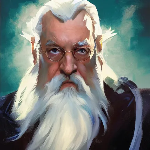 Image similar to greg manchess portrait painting of albus dumbledore as overwatch character, medium shot, asymmetrical, profile picture, organic painting, sunny day, matte painting, bold shapes, hard edges, street art, trending on artstation, by huang guangjian and gil elvgren and sachin teng