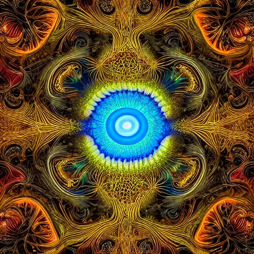 Image similar to beautiful female, flowers, mandelbrot fractal, veins, arteries, intricate, golden ratio, full frame, microscopic, elegant, highly detailed, ornate, ornament, sculpture, elegant , luxury, beautifully lit, ray trace, unreal, eye fish lens, 3d, PBR, in the style of alex grey and Romero Ressendi