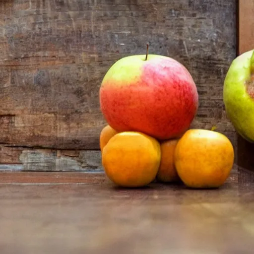 Prompt: una manzana y una naranja dentro de una canasta