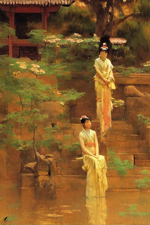 Image similar to ancient asian temple, painting by gaston bussiere, craig mullins, j. c. leyendecker, edgar degas