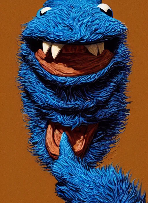 Image similar to portrait of Cookie Monster in Society (1989), intricate, highly detailed, centered, gradient background, digital painting, artstation, concept art, smooth, sharp focus, illustration, artgerm, donato giancola, Joseph Christian Leyendecker, WLOP, Artgerm