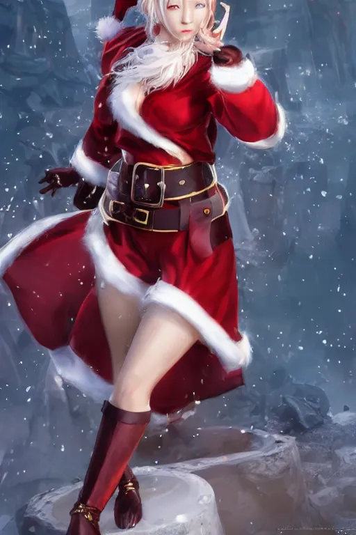 Image similar to a blade and soul concept art of female character dressing like a Santa Claus on a render by the artist Hyung tae Kim , santa claus costumes, Jiyun Chae, Joe Madureira, trending on Artstation by Hyung tae Kim, artbook, Stanley Artgerm Lau, WLOP, Rossdraws