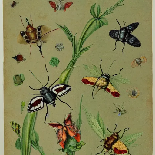 Image similar to wallpaper depicting six-spot burnet moths of different sizes over a soft green background, botanical drawing by Maria Sybilla Merian