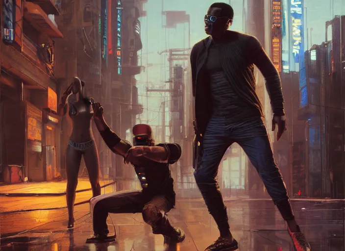 Image similar to chidi demonstrates skills in cyberpunk jujitsu match ( blade runner 2 0 4 9, dystopian, cyberpunk 2 0 7 7 character design ). orientalist portrait by john william waterhouse and james gurney and theodore ralli and nasreddine dinet, oil on canvas. cinematic, hyper realism, realistic proportions, dramatic lighting, high detail 4 k