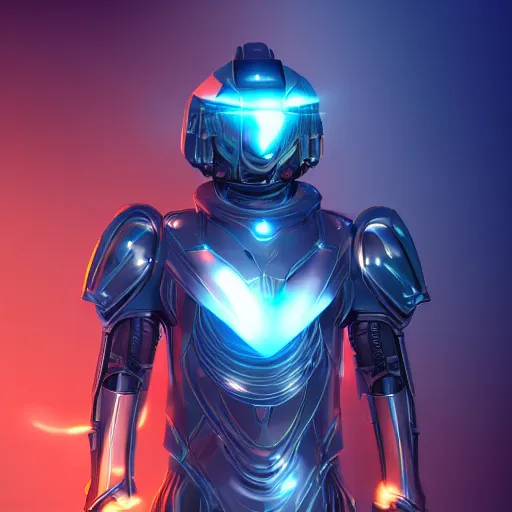 Prompt: Scifi armor, symmetric, futuristic, volumetric lighting, illustration, neon backlighting, space background, detailed, 8k