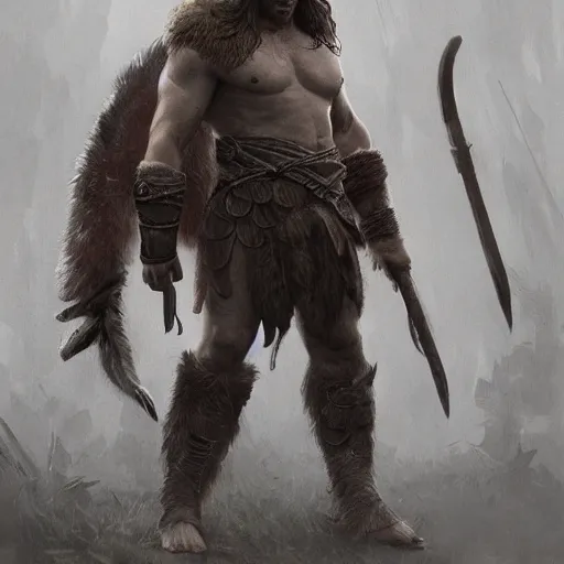 Image similar to hyper realistic photo of barbarian warrior clothes, full body, cinematic, artstation, greg rutkowski, james gurney, mignola