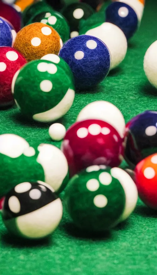 Image similar to close up ultra realistic billiard ball on green felt pool table with reflections ray tracing, ultra detail, low depth of field, 5 0 mm camera