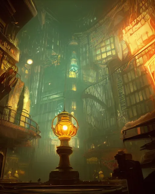Prompt: the most amazing dream you ever had about bioshock, hyper realistic, ambient lighting, concept art, intricate, hyper detailed, smooth, volumetric lighting, octane