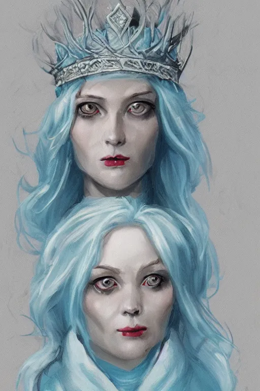 Image similar to Portrait of a frigid Ice Queen in the style of Artstation and Hyacinthe Rigaud