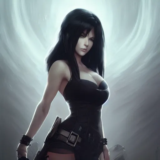 Image similar to kerli koiv as tifa lockhart, character headshot concept art, sharp, digital matte painting, art by artgerm, greg rutkowski, wlop, dramatic lighting, trending on artstation