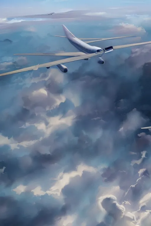 Image similar to The end of the word, airplane view, matte painting, ilya kuvshinov landscape, very detailed, ArtStation