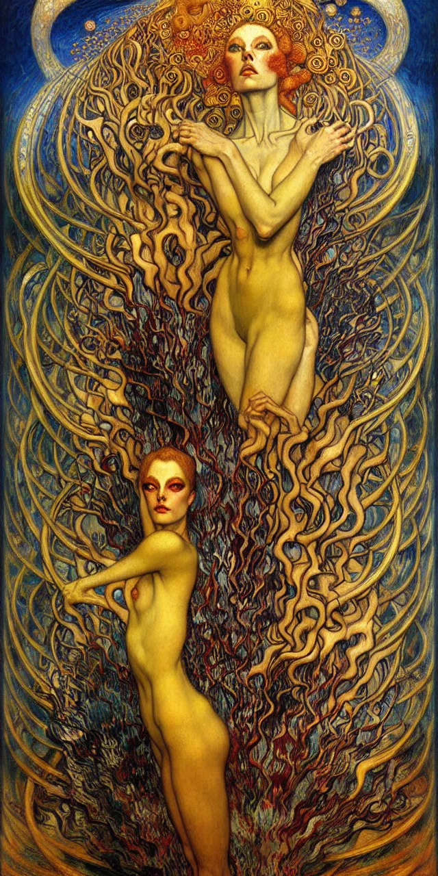 Image similar to Divine Chaos Engine by Karol Bak, Jean Delville, William Blake, Gustav Klimt, and Vincent Van Gogh, symbolist, visionary