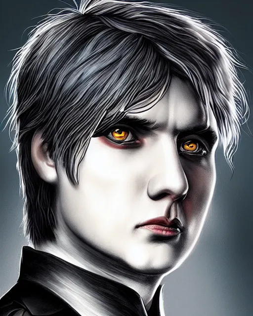 Prompt: “portrait of Gerard way, gothic, trending on ArtStation, hyper detailed”