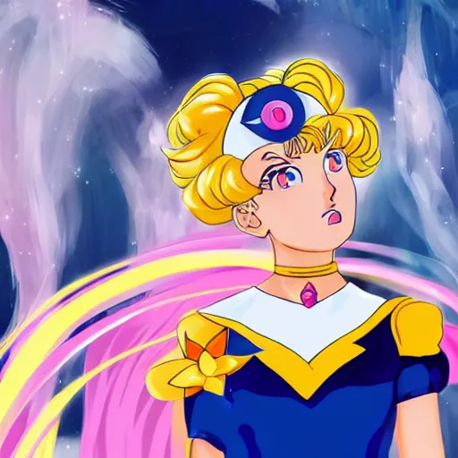 Prompt: a portrait of sailor moon as a human