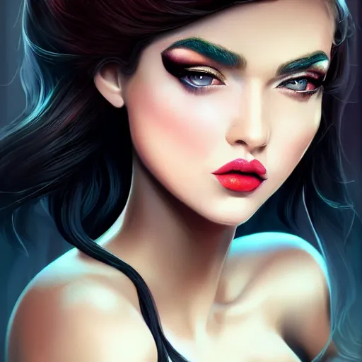 Prompt: beauty woman, makeup, trending on artstation, 8 mm, by Artgerm