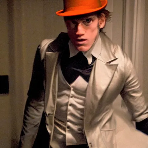 Image similar to Live Action Still of Jerma in A Clockwork Orange, real life, hyperrealistic, ultra realistic, realistic, highly detailed, epic, HD quality, 8k resolution, body and headshot, film still