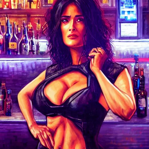 salma hayek in a bar, perfect proportions, beautiful