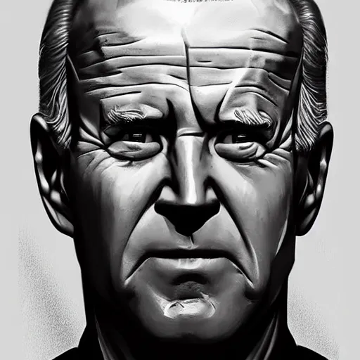 Image similar to joe biden as an evil T-800, dramatic lighting, cinematic, establishing shot, extremly high detail, photorealistic, cinematic lighting, artstation, style by James Gurney