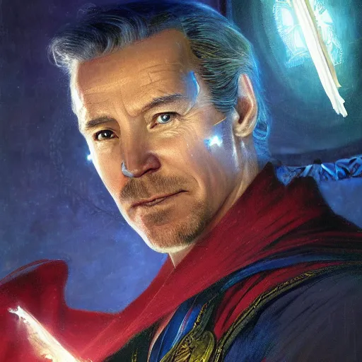 Image similar to joe biden as doctor strange, radiant light, caustics, heroic, bright iridescent light, by gaston bussiere, bayard wu, greg rutkowski, maxim verehin