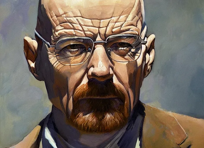 Image similar to a highly detailed beautiful portrait of walter white with a gun, by gregory manchess, james gurney, james jean