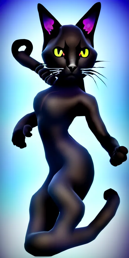 Image similar to an avatar of a black cat in the style of fortnite
