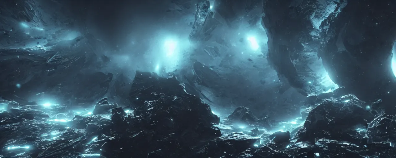 Image similar to a dark epic swirling galaxy, dark scifi, unreal engine, octane render, volumetric lighting