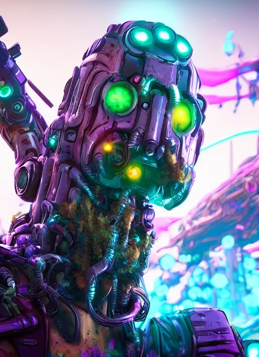 Prompt: glowwave portrait of biopunk biome from borderlands 3, au naturel, hyper detailed, digital art, trending in artstation, cinematic lighting, studio quality, smooth render, unreal engine 5 rendered, octane rendered, art style by klimt and nixeu and ian sprigger and wlop and krenz cushart.