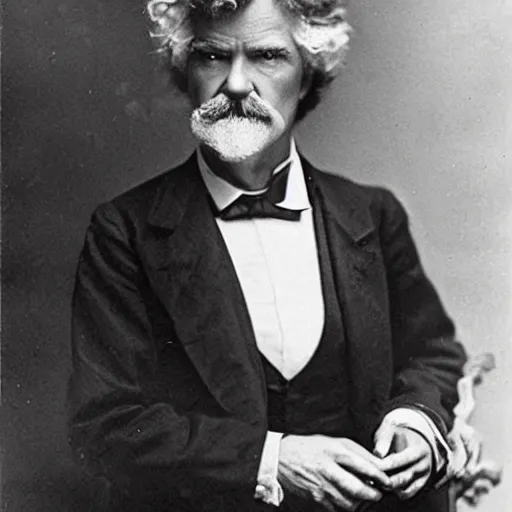 Prompt: Mark Twain with a TsingTao beer