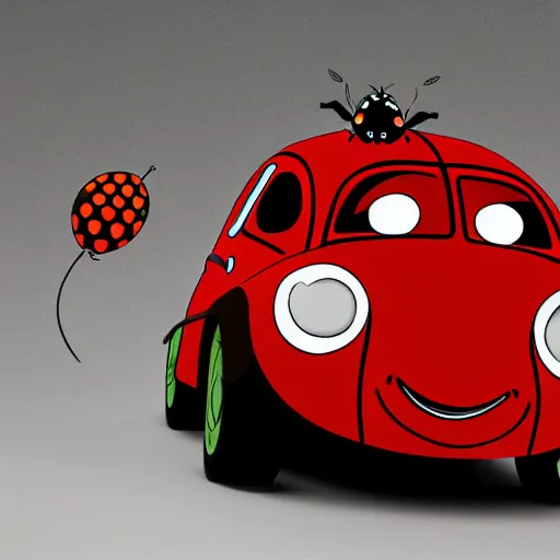 Image similar to a hybrid giant lady bug and'herbie the love bug'car, digital art, imax, 7 0 mm, movie still