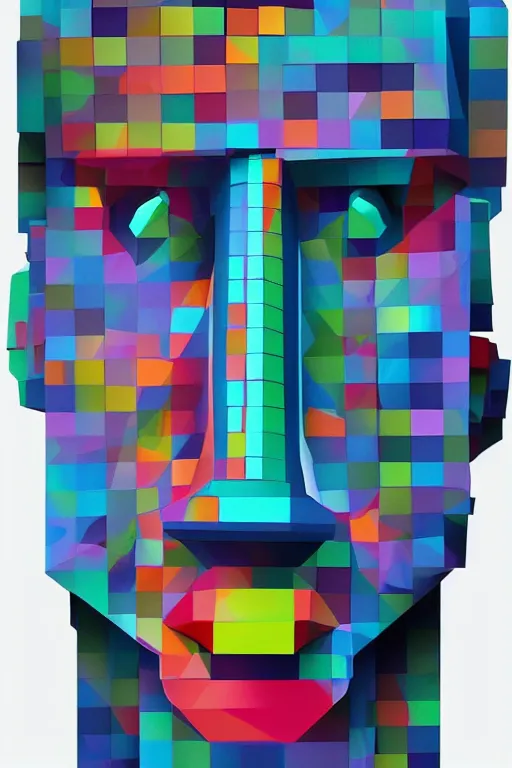 Image similar to cubist moai statue cutout digital illustration cartoon colorful beeple