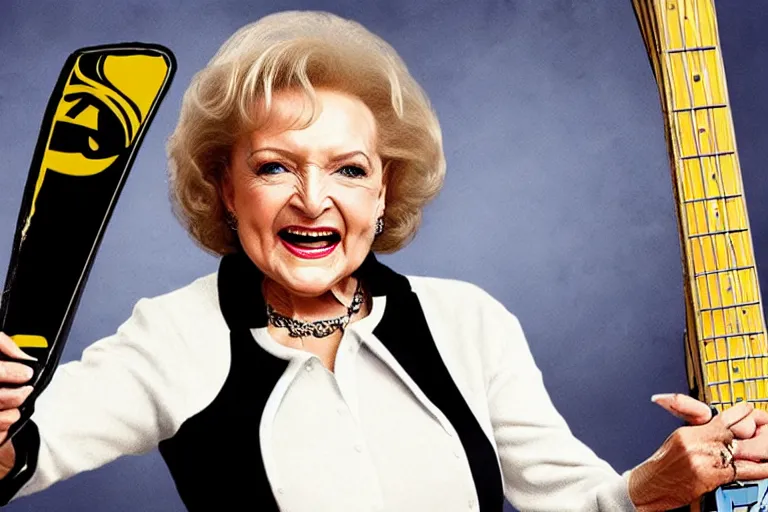 Image similar to betty white on the cover of guitar hero