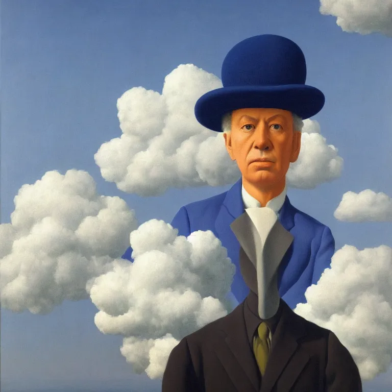 Image similar to portrait of a cloud man, by rene magritte, detailed painting, hd, hq, high resolution, high detail, 4 k, 8 k