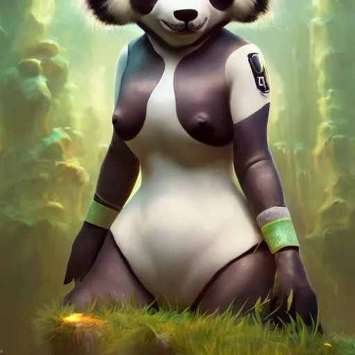 Image similar to A portrait of a Panda-Girl, huggy wuggy from poppy playtime video game, fullbody, ultra high detailed, glowing lights, oil painting, Greg Rutkowski, Charlie Bowater, Beeple, unreal 5, DAZ, hyperrealistic, octane render, RPG portrait, dynamic lighting, fantasy art, beautiful face