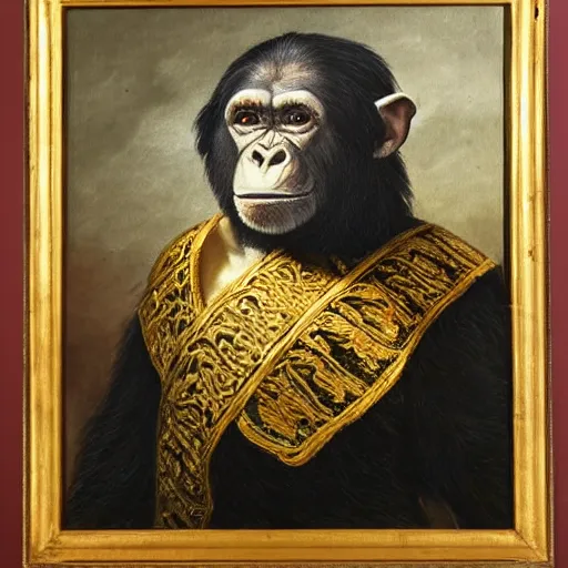 Prompt: An exquisite oil painting of a chimpanzee dressed like Napoleon