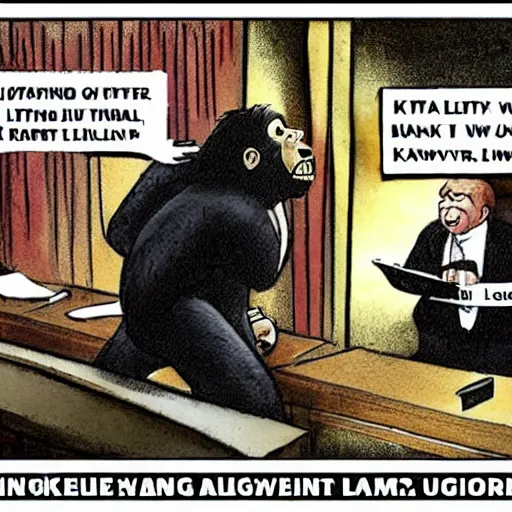 Image similar to King Kong attorney at law arguing his case in front of the jury