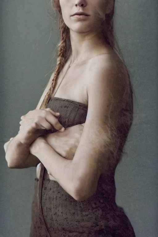 Image similar to a young nordic lady, photo portrait by Annie Leibovitz,