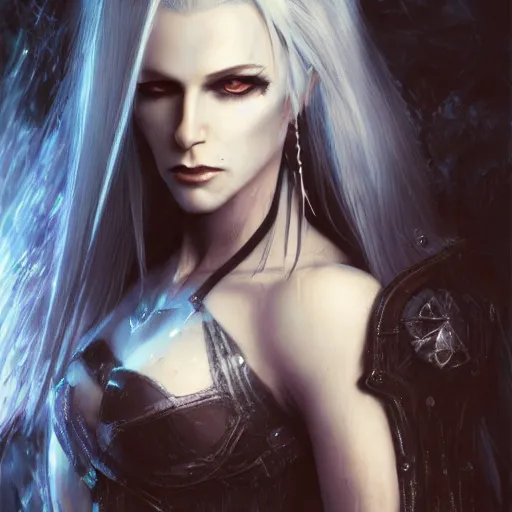 Image similar to kerli koiv, sephiroth, darkwave, darksynth character portrait, sharp, digital matte painting, art by luis royo, greg rutkowski, wlop, dramatic lighting, trending on artstation