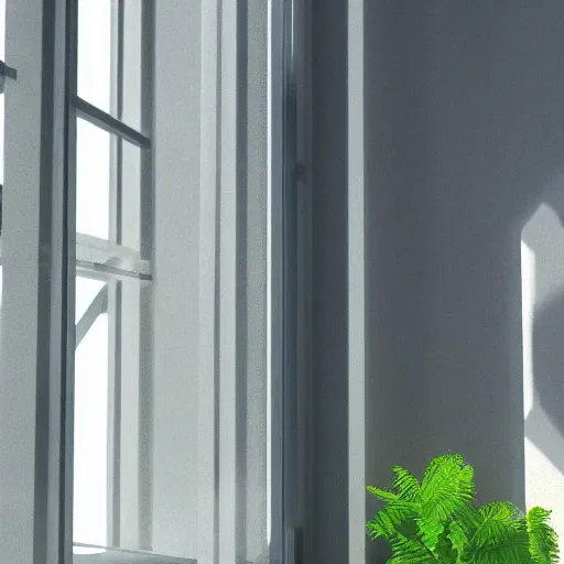 Image similar to 3 d rendered image of man oppening room window, fresh air blender 3 d keyshot unreal engine