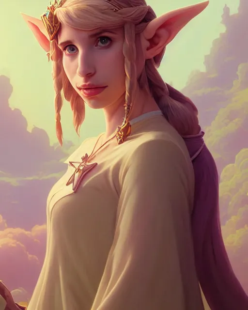 Prompt: highly detailed surreal vfx portrait of emma roberts as princess zelda, stephen bliss, unreal engine, greg rutkowski, loish, rhads, beeple, makoto shinkai and lois van baarle, ilya kuvshinov, rossdraws, tom bagshaw, alphonse mucha, global illumination, detailed and intricate environment