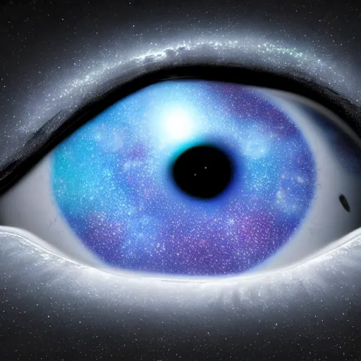 Image similar to cosmos space in pupil of the eye, cinematic lights, photorealistic