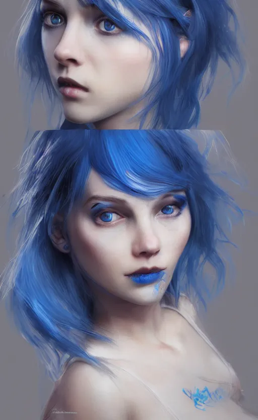 Image similar to girl with blue hair, by Ilya Bondar, 4k, digital art, ultra realistic, ultra detailed, concept art, trending on artstation